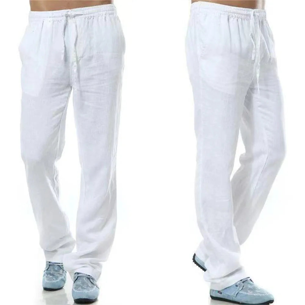 Men's Lightweight White Linen Drawstring Pants