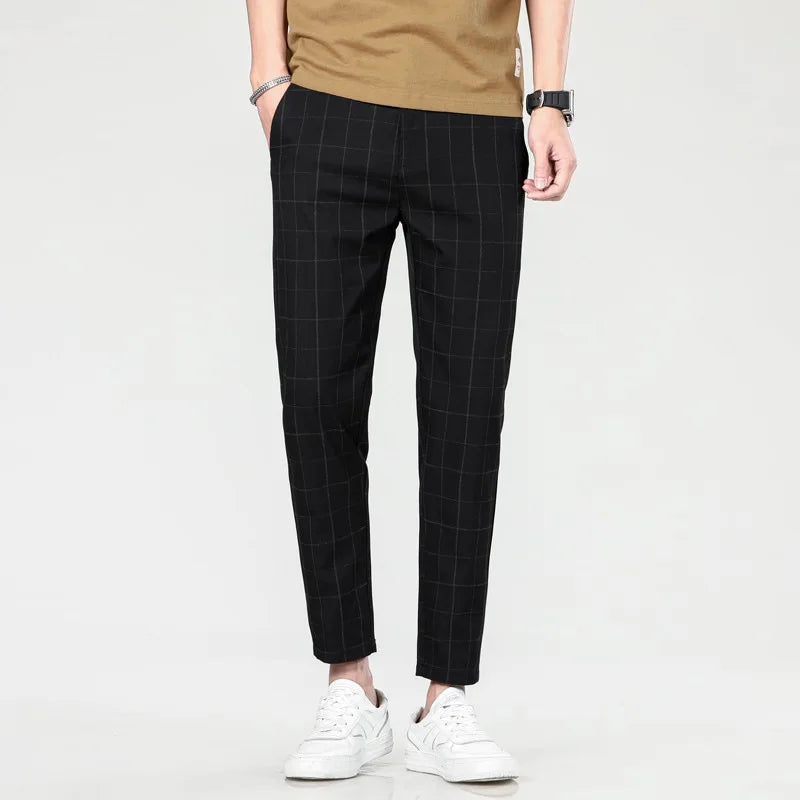 Men's Slim-Fit Checkered Trousers