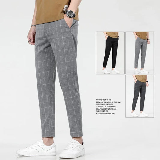 Men's Slim-Fit Checkered Trousers