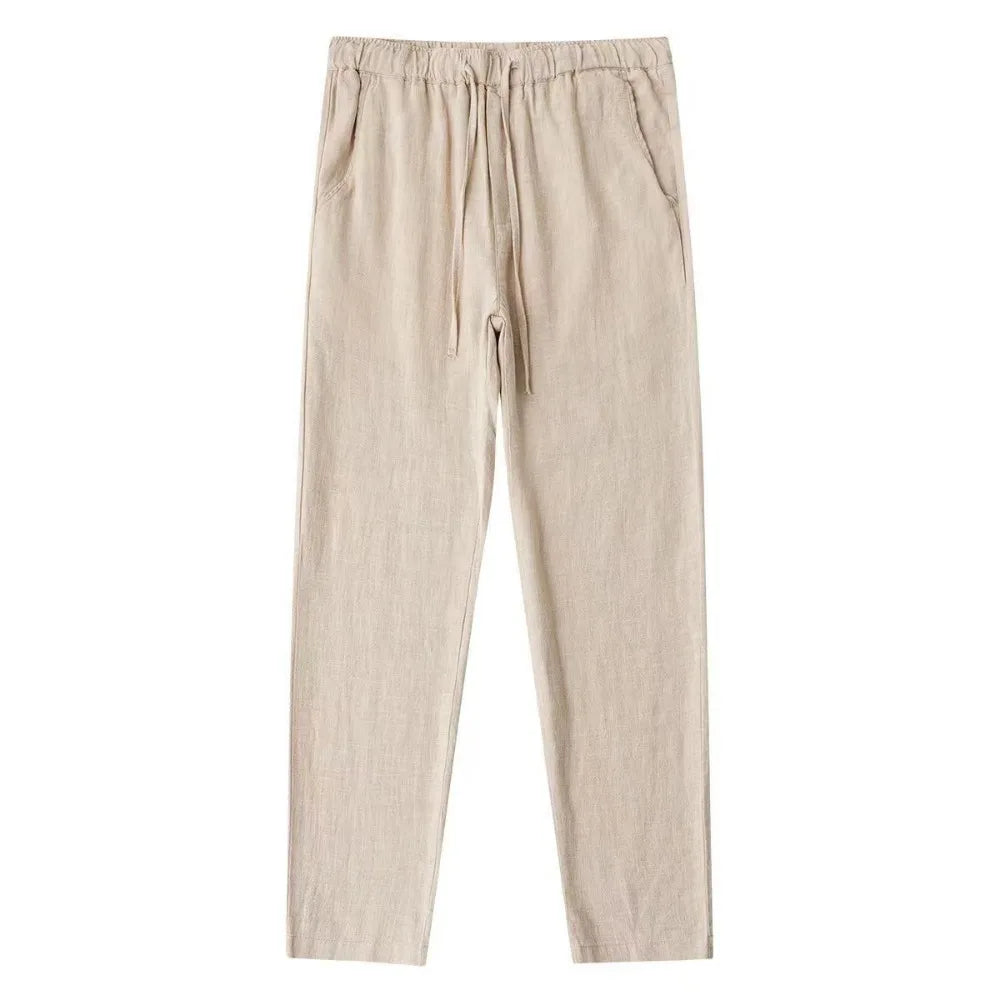 Men's Lightweight White Linen Drawstring Pants