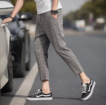 Men's Slim-Fit Checkered Trousers