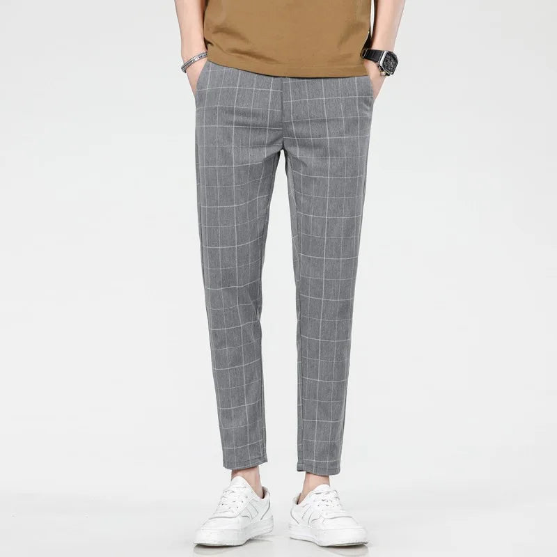 Men's Slim-Fit Checkered Trousers