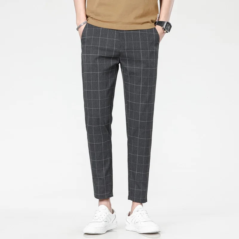 Men's Slim-Fit Checkered Trousers