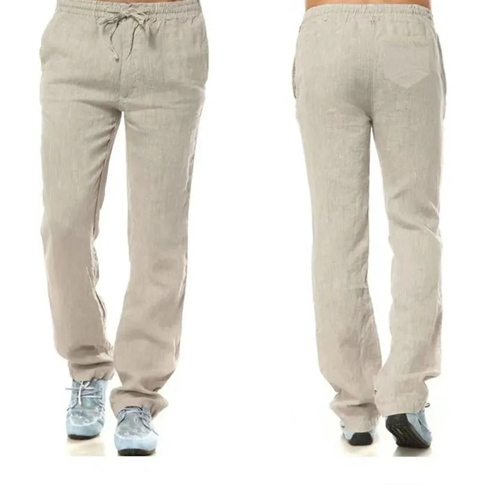 Men's Lightweight White Linen Drawstring Pants